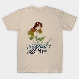 "Let's Go Slay Some Evil" Vintage Barbarian Fantasy T-Shirt